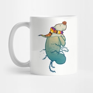 Lamentino the manatee in fall - Autumn winter manatee illustration card inspired by On melancholy hill Mug